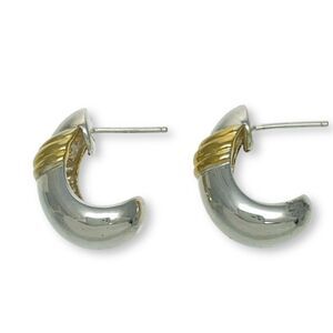 Vintage Thailand CI Sterling Silver 925 Brass Rope Accent Half Hoop Earrings